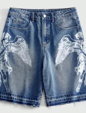 Pantalones cortos bermuda de hombre de pierna ancha casual de denim estampado lavado XL - Shein - FashionsVida