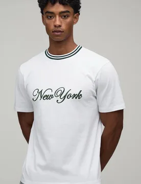 Herren Normal Geschnittenes New York Hi-Build Besticktes T-Shirt White Größe XS - boohooMAN - FashionsVida