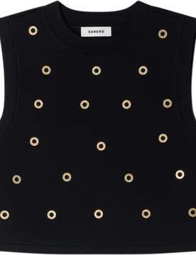 Top de mujer corto de punto con tachuelas de strass - sandro - FashionsVida