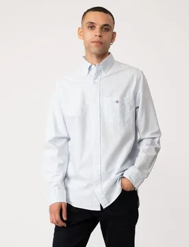 Mens Regular Fit Long Sleeve Oxford Banker Stripe Shirt - Blue Cotton - Size Large - Gant - FashionsVida