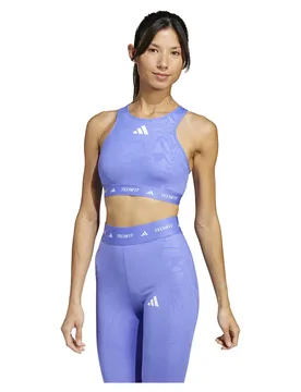 Soutien-gorge De Sport à Impact Moyen Techfit High Neck Print Semi Cobalt Blue M - Adidas - FashionsVida