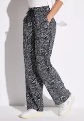 Gemusterte Wide Leg Hose female Blau