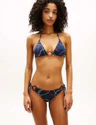 Elevated Chain Print Triangle Bikini Top Navy Mix female