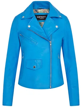Womens Blue Classic Brando Biker Jacket - Broome Lamb Leather - Size 10 Uk - Infinity Leather - FashionsVida