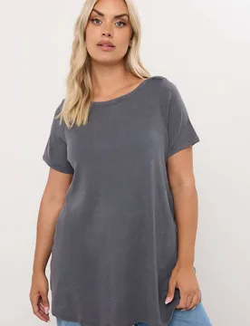Women's Acid Wash Ribbed Swing T-Shirt in Grey Size: 20 - Grey - Size: 20 - Yours - FashionsVida