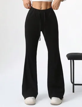 Pantalones deportivos para mujer de unicolor con forro térmico, cálidos, negros, casuales, de cintura baja, para entrenamiento y fitness de otoño X - Shein - FashionsVida