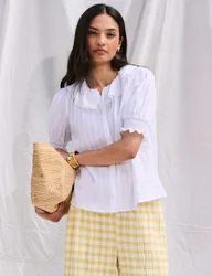 Cotton Rich Lace Trim Top White female