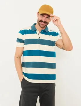 Pure Cotton Block Striped Polo Shirt Oatmeal Mix male - Fatface - FashionsVida