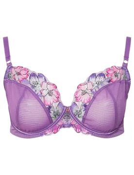 Women's Floral Embroidered Underwired Bra in Purple Size: 46DD - Purple - Size: 46DD - Yours - FashionsVida