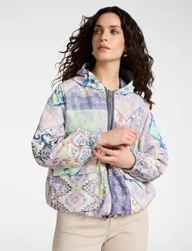 Parka de mujer reversible estampado con capucha longitud media con cierre de cremallera de doble cursor - Elena Miró - FashionsVida