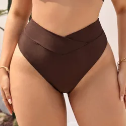 Bikini de cintura asimétrica de unicolor para mujer talla grande, verano y playa 0XL