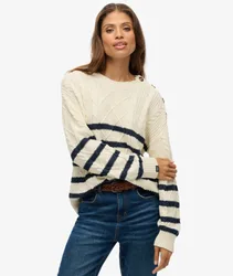 Superdry Damen Rundhalspullover mit Zopfmuster White - Größe: 44