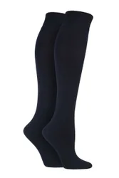 Women's 2 Pair Plain and Striped Cotton Knee Highs Navy - Blue - Size: Small