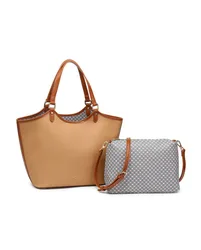 Women's 2 In 1 Set Of Cross Body Bag & Matching Tote Bag in Beige - Beige - Size: One Size