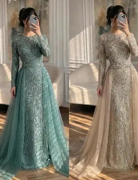 Elegant Diamond Mermaid Evening Dress Long Sleevs Beaded With Train Party Prom Gowns Customized Vestido De Novia - Aliexpress - FashionsVida