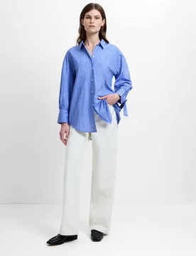 Pure Cotton Striped Bow Detail Shirt Blue Mix female - French connection - FashionsVida