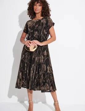 Women's Embellished Floral Metallic Mesh Midi Dress in Black Size: 16 - Black - Size: 16 - Klass. - FashionsVida