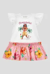 Abito con stampa bambina bianco-fuxia