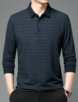Spring and Autumn Men's Pullover Collar Plaid Long Sleeve Polo Shirt Solid Color Underlay Fashion Casual T-shirt Tops - Aliexpress - FashionsVida
