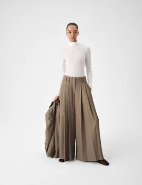 Tweed Herringbone Pleated Wide Leg Trousers Natural Mix female - M&S - FashionsVida