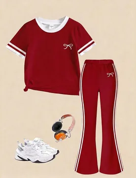 Conjunto de Top y Pantalones Acampanados con Estampado de Fresa & Lazo Enviado al Azar, Estilo Cómodo de Verano Lindo Blanco & Rojo Uso Casual Diario - Shein - FashionsVida
