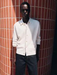 Air Yarn Button Through Cardigan Ecru male