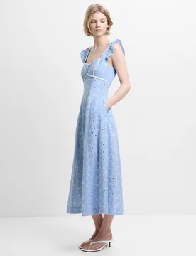 Pure Cotton Broderie Square Neck Midi Dress Light Blue Mix female - French connection - FashionsVida