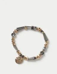 Glass Bead Stretch Bracelet Gold Mix female