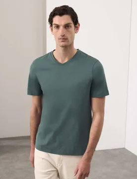 Pure Supima® Cotton V-Neck T-Shirt Dark Petrol male - Autograph - FashionsVida