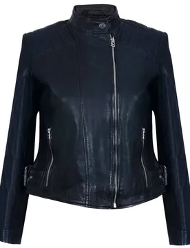 Women's Leather Biker Jacket-Celaya in Black Size: 24 - Black - Size: 24 - Infinity Leather - FashionsVida