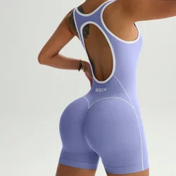 Mono deportivo sin espalda y sin mangas con diseño de ribete para mujer
