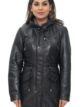Womens Hooded Parka Jacket-Bucharest - Black - Size 8 Uk - Infinity Leather - FashionsVida