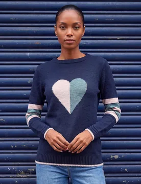 Intarsia Heart Stripe Sleeve Jumper Blue Mix female - Roman - FashionsVida