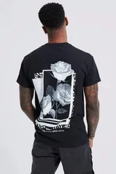 Herren Regular Fit Rosen-Grafik T-Shirt Black Größe 5XL