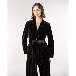 Chaqueta americana de mujer de terciopelo con cinturón tipo lazada