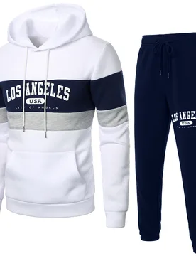 Conjunto de sudadera con capucha de manga larga con cordón y estampado de letras y pantalones de chándal casual para uso diario para hombres, conjun - Shein - FashionsVida