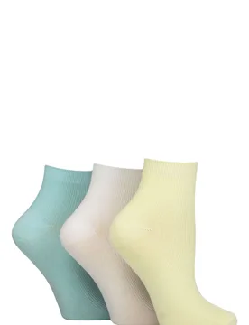Women's 3 Pair Ribbed Bamboo Ankle Socks Keylime Pie 4-8 - Green - Size: Small - ELLE - FashionsVida