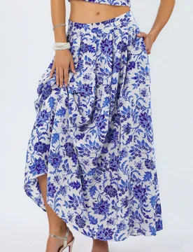 Womens Floral High Waist Midi A-Line Pleated Skirt - White - Size Small - Busem - FashionsVida