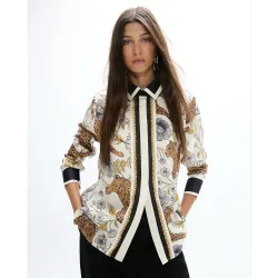 Camisa de mujer print leopardo y cenefa