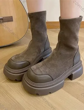 Comemore Women Chelsea Boots Autumn Winter Vintage Fashion Slip on Short Botas Comfortable Height Increase Chunky Heel Shoes - Aliexpress - FashionsVida