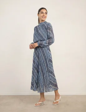 High Neck Bubble Print Dress - S / NAVY - female - Blue Vanilla - FashionsVida