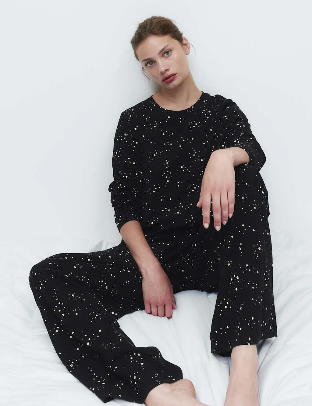 Pure Cotton Printed Pyjama Set Black Mix female - M&S - FashionsVida