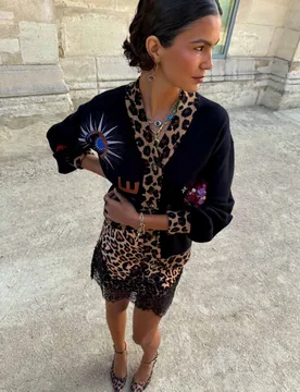 Printed Long Sleeve Relaxed Cardigan Black Mix female - Never Fully Dressed - FashionsVida