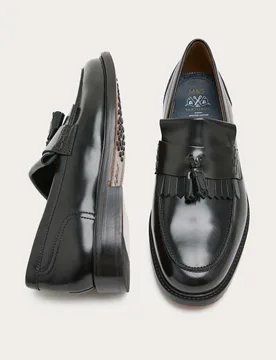 Leather Fringed Loafers Black male - M&S SARTORIAL - FashionsVida