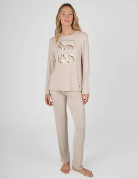 Pijama de mujer con estampado gráfico y pantalón de delicados motivos - Massana - FashionsVida