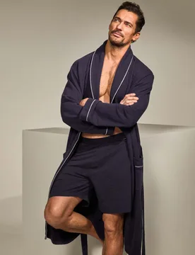Ultimate Pure Cotton Dressing Gown Navy male - David Gandy Wellwear - FashionsVida