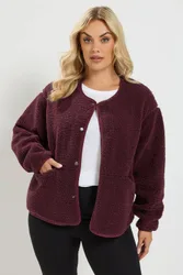 Women's Collarless Fleece Jacket in Burgundy Size: 14 - Burgundy - Size: 14