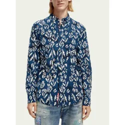 Scotch and Soda Mens Multicolour Slim Fit Allover Printed Poplin Shirt - Male - Multi - Small
