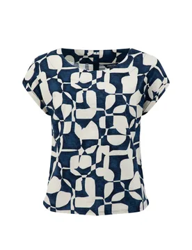 Weird Fish Kissimmee Printed Linen Rich Top Size 20 - holiday-shop holiday-shop womens-summer-shop new-arrivals new-arrivals linen-collection sale all - Ocean Blue - FashionsVida