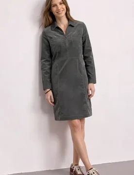 Knielanges Kleid aus Cord mit Zipper female Grau - Street One - FashionsVida